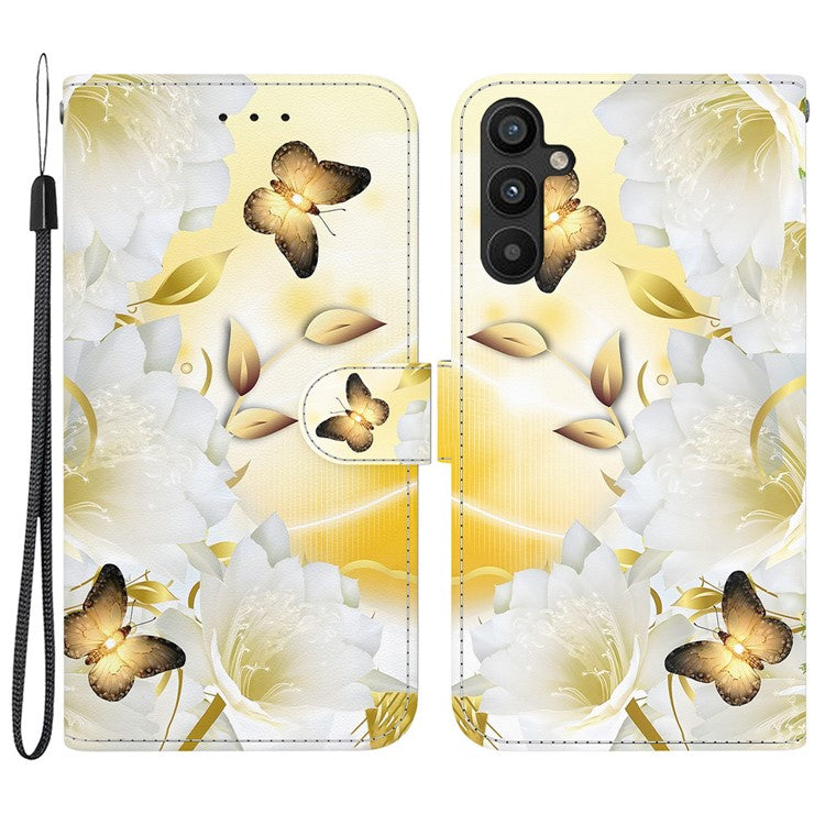 For Samsung Galaxy A34 5G Case Wallet PU Leather Pattern Phone Cover - Gold Butterfly Flower