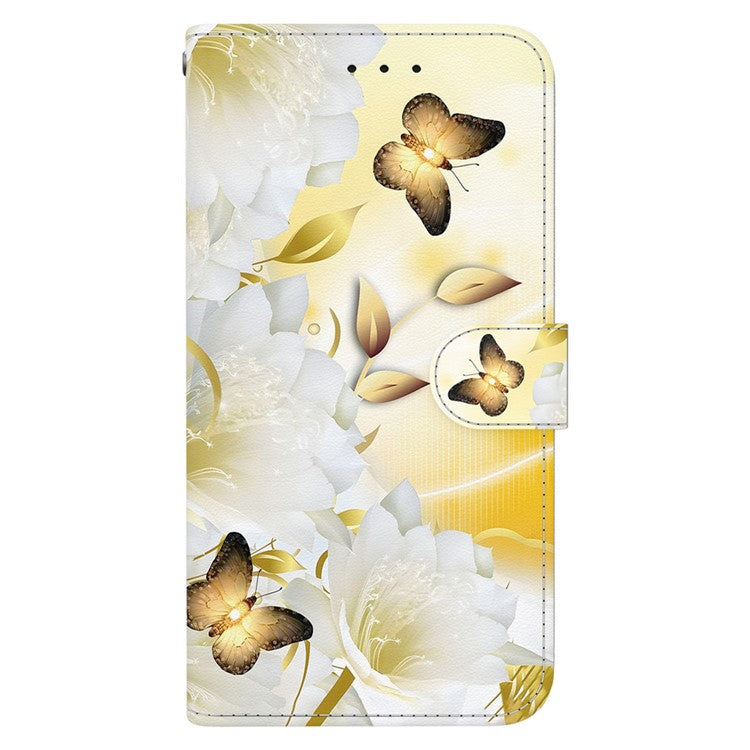 For Samsung Galaxy A34 5G Case Wallet PU Leather Pattern Phone Cover - Gold Butterfly Flower
