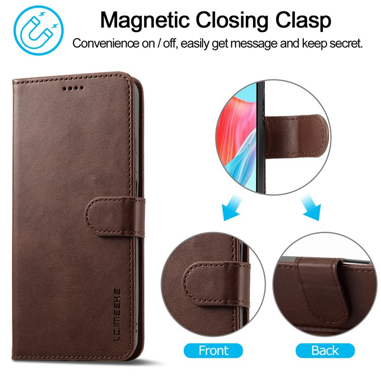 LC.IMEEKE For Oppo A38 4G / A18 4G Case Calf Texture Wallet Phone Leather Cover - Brown