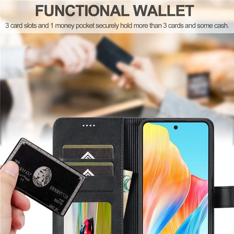 LC.IMEEKE For Oppo Reno8 T 4G Leather Case Wallet Stand Smartphone Cover - Black