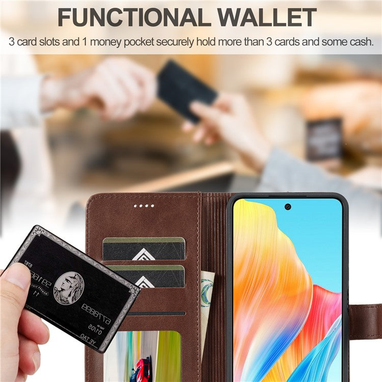 LC.IMEEKE For Oppo Reno8 T 4G Leather Case Wallet Stand Smartphone Cover - Brown