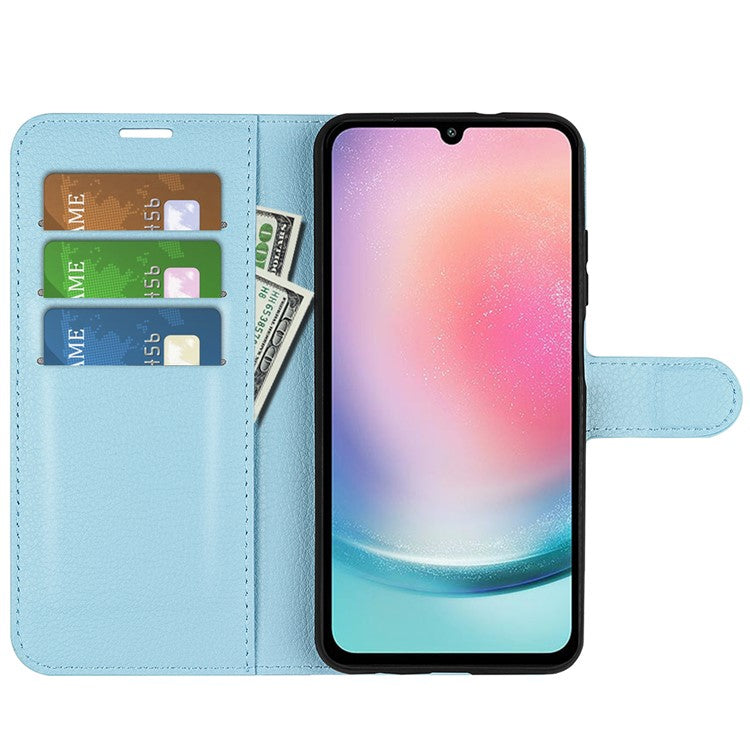 For Samsung Galaxy A25 5G (Global) (161.0 x 76.5 x 8.3mm) Case Slim-Fit Wallet Phone Shell Litchi Texture Leather Stand Cover - Blue