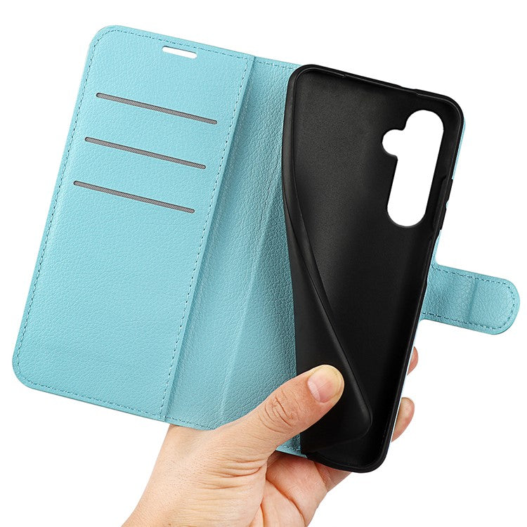 For Samsung Galaxy A25 5G (Global) (161.0 x 76.5 x 8.3mm) Case Slim-Fit Wallet Phone Shell Litchi Texture Leather Stand Cover - Blue