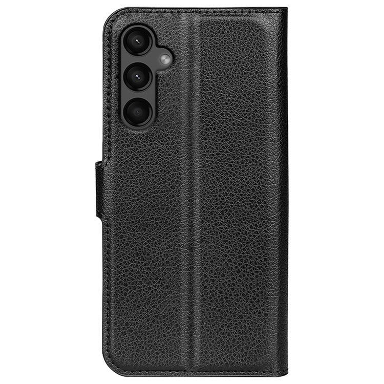 For Samsung Galaxy A15 5G Case Slim-Fit Litchi Texture Stand Wallet Phone Cover PU Leather Shell - Black