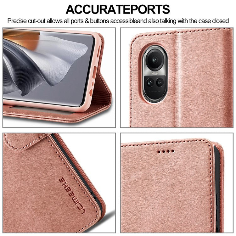 LC.IMEEKE For Oppo Reno10 Pro 5G (Global) / Reno10 5G (Global) Case PU Leather Stand Phone Wallet Cover - Rose Gold
