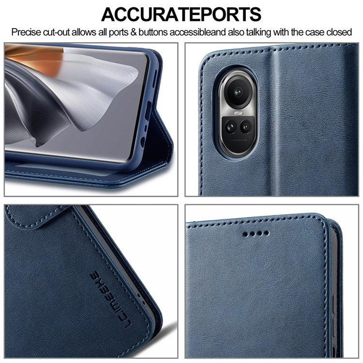LC.IMEEKE For Oppo Reno10 Pro 5G (Global) / Reno10 5G (Global) Case PU Leather Stand Phone Wallet Cover - Blue