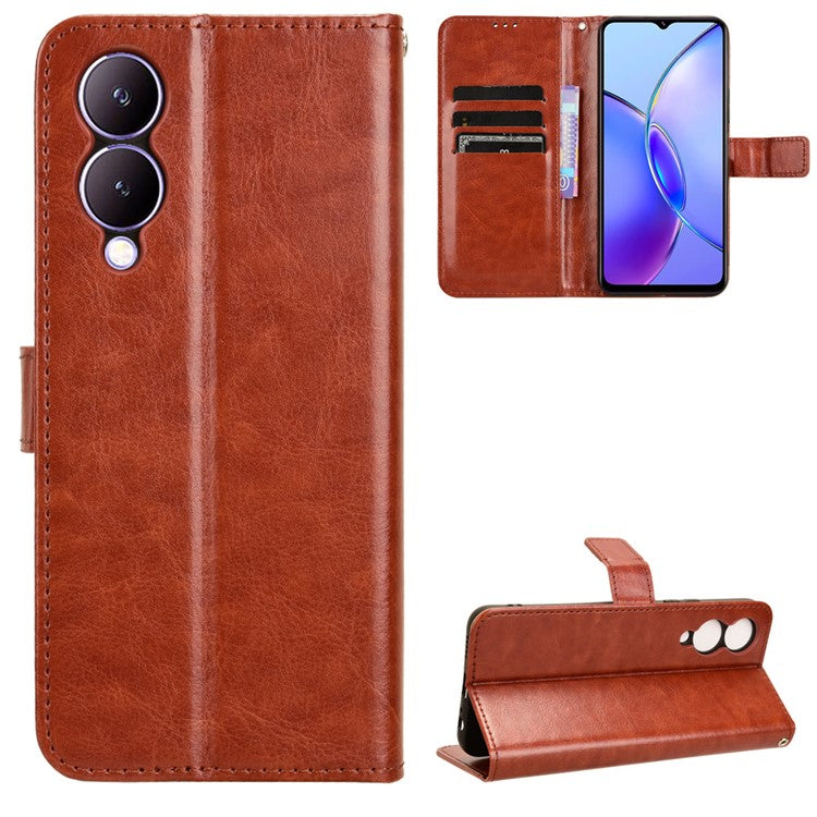 For vivo Y17s 4G / Y33t (2023) V2317A Case Wallet Stand Phone Leather Cover - Brown