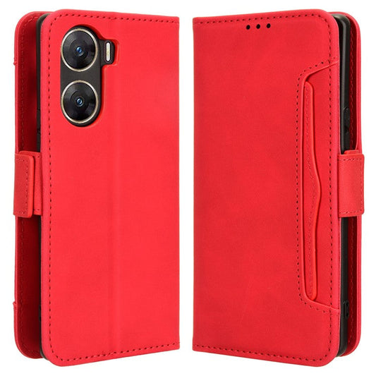 For vivo V29e (India) 5G Case Leather Phone Cover with Multiple Card Slots - Red