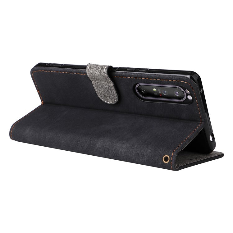 For Sony Xperia 1 II Case RFID Blocking Wallet Phone Stand Cover with Strap - Black
