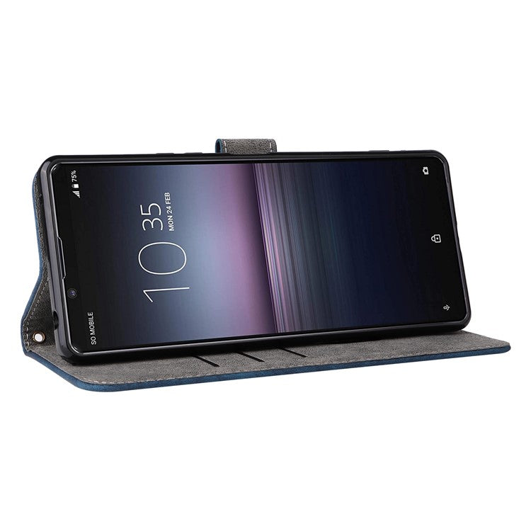 For Sony Xperia 1 II Case RFID Blocking Wallet Phone Stand Cover with Strap - Blue