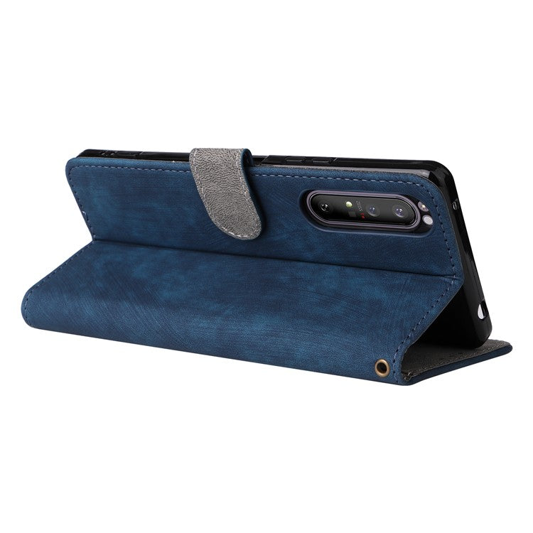 For Sony Xperia 1 II Case RFID Blocking Wallet Phone Stand Cover with Strap - Blue
