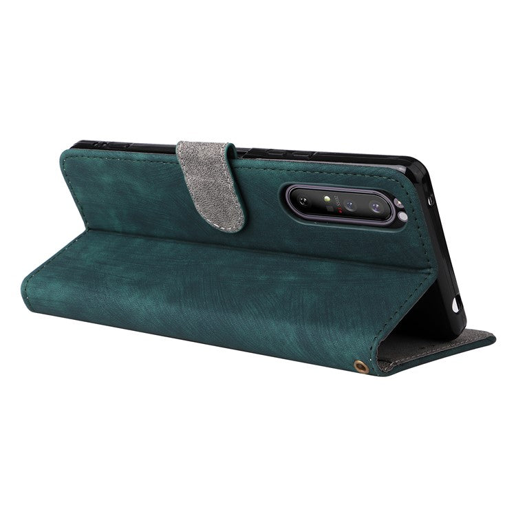 For Sony Xperia 1 II Case RFID Blocking Wallet Phone Stand Cover with Strap - Green