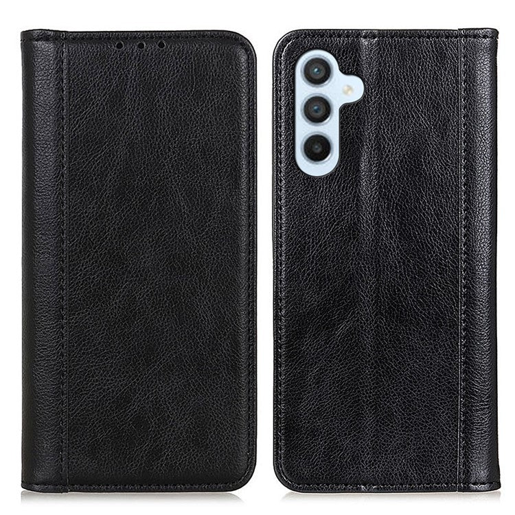 For Samsung Galaxy S24 Case Anti-Scratch Litchi Texture Wallet Stand Phone Shell Split Leather Cover - Black