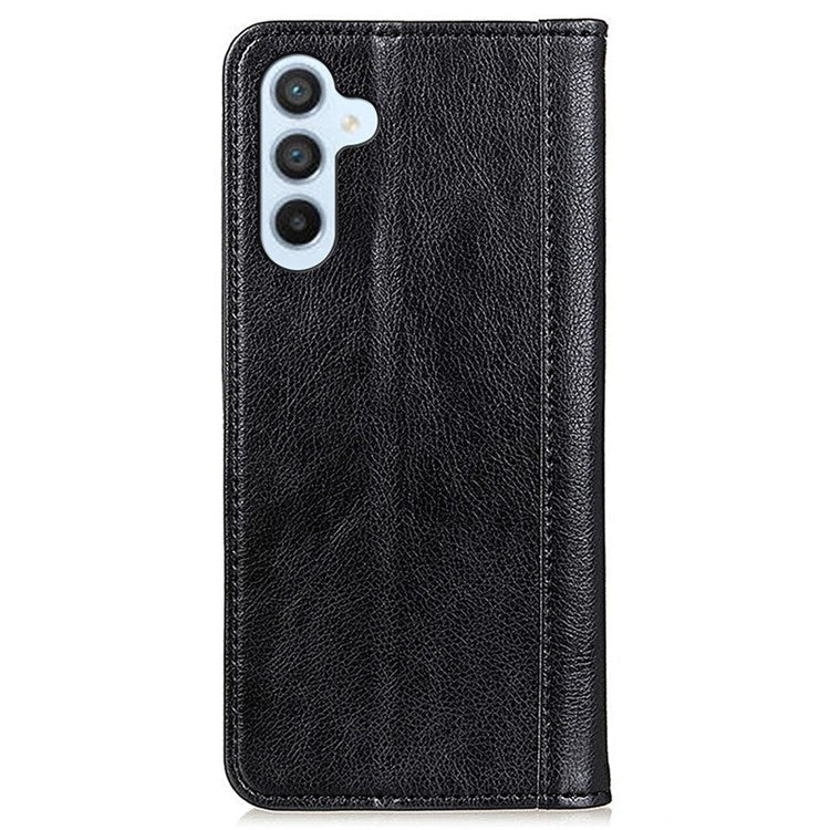 For Samsung Galaxy S24 Case Anti-Scratch Litchi Texture Wallet Stand Phone Shell Split Leather Cover - Black