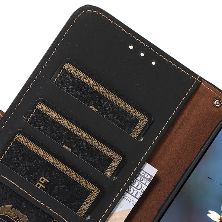 For Samsung Galaxy S25+ / S24+ Case RFID Blocking Phone Stand Cover Genuine Cow Leather Wallet - Black
