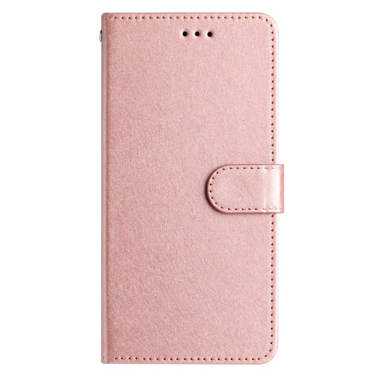 For Samsung Galaxy S25+ / S24+ Case PU Leather Silk Texture Wallet Stand Phone Cover with Strap - Rose Gold