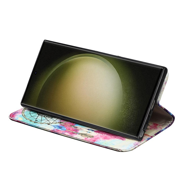 For Samsung Galaxy S24 Ultra Case Pattern Printing Leather Phone Protective Cover - Green Wind Chime