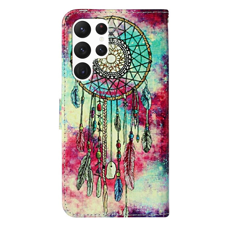 For Samsung Galaxy S24 Ultra Case Pattern Printing Leather Phone Protective Cover - Green Wind Chime