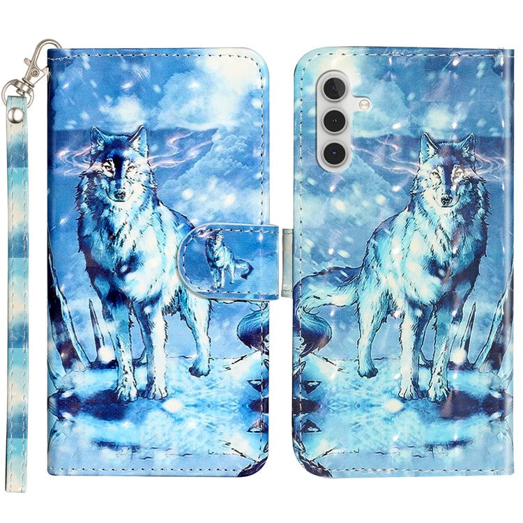 For Samsung Galaxy A15 5G Cover 3D Pattern Print Flip Stand Leather Phone Case - Snow Wolf