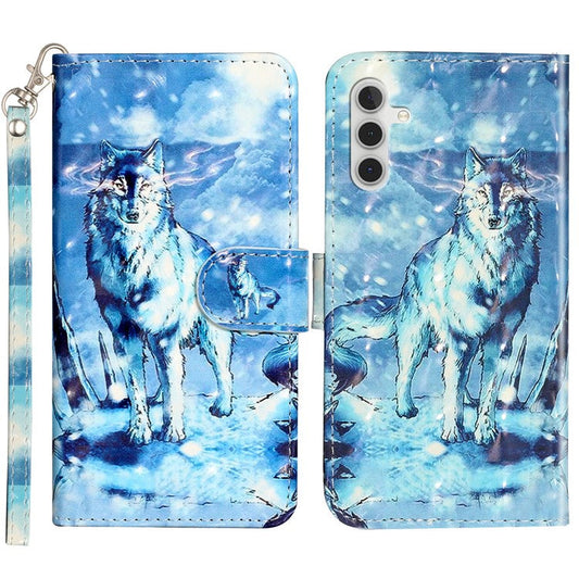 For Samsung Galaxy A15 5G Cover 3D Pattern Print Flip Stand Leather Phone Case - Snow Wolf