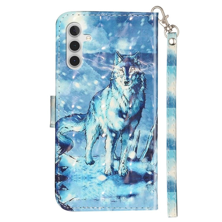 For Samsung Galaxy A15 5G Cover 3D Pattern Print Flip Stand Leather Phone Case - Snow Wolf