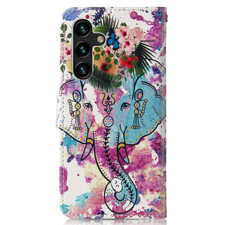 For Samsung Galaxy A15 5G Cover Stand Wallet Pattern Printing Leather Wallet Phone Case - Flower Elephant