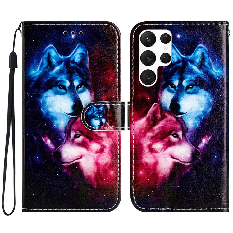 For Samsung Galaxy S24 Ultra Case Flip PU Leather Magnetic Protective Phone Cover - Couple Wolf