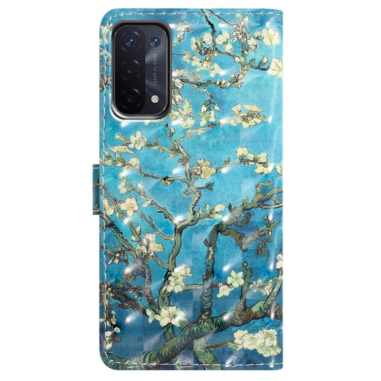For Oppo A54 5G / A74 5G / A93 5G Case PU Leather 3D Pattern Wallet Phone Cover - Apricot Blossom