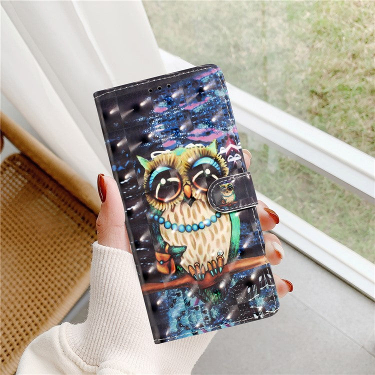 For Oppo A54 5G / A74 5G / A93 5G Case PU Leather 3D Pattern Wallet Phone Cover - Owl