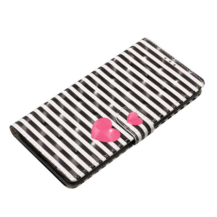 For Oppo A54 5G / A74 5G / A93 5G Case PU Leather 3D Pattern Wallet Phone Cover - Stripes / Heart