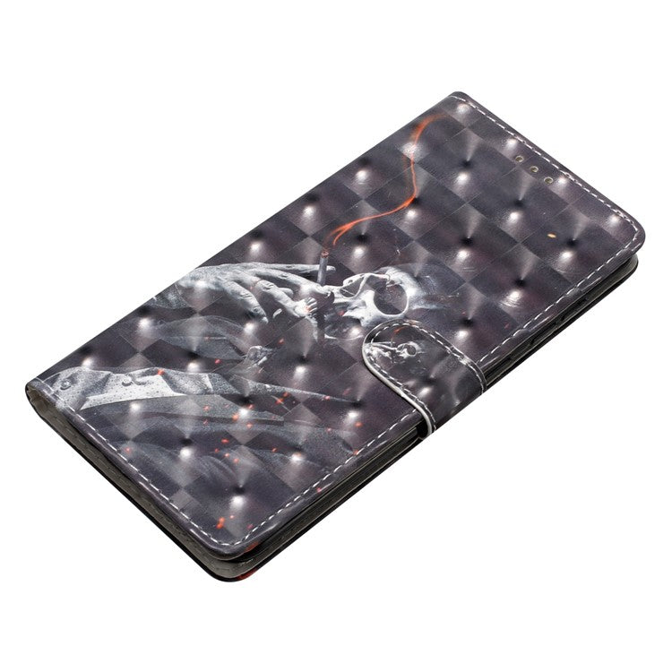 For Oppo A54 5G / A74 5G / A93 5G Case PU Leather 3D Pattern Wallet Phone Cover - Smoking Skeleton