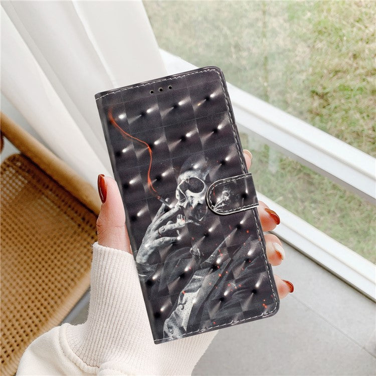 For Oppo A54 5G / A74 5G / A93 5G Case PU Leather 3D Pattern Wallet Phone Cover - Smoking Skeleton