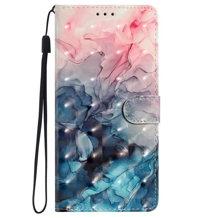 For Oppo A54 5G / A74 5G / A93 5G Case PU Leather 3D Pattern Wallet Phone Cover - Pink Blue Marble