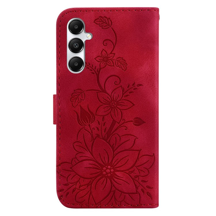 For Samsung Galaxy A05s 4G Case Flower Imprint Leather Wallet Mobile Phone Cover - Red