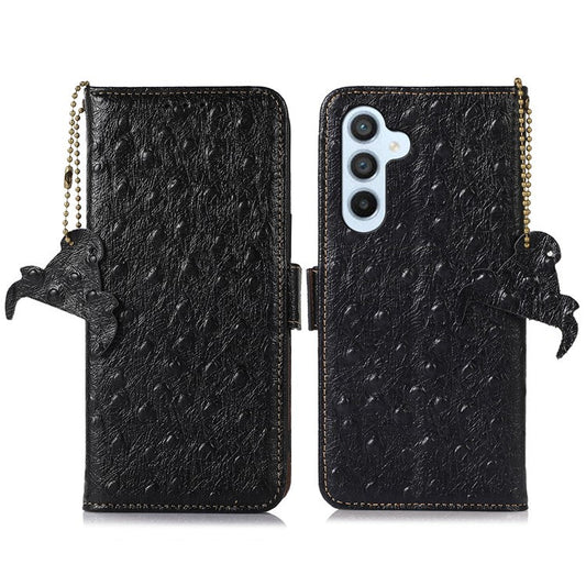 For Samsung Galaxy S24 Case Genuine Cow Leather RFID Blocking Phone Stand Cover - Black
