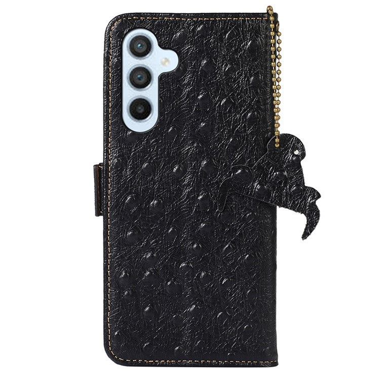 For Samsung Galaxy S24 Case Genuine Cow Leather RFID Blocking Phone Stand Cover - Black