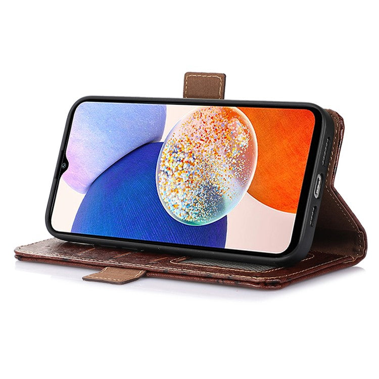For Samsung Galaxy S24 Ultra Case RFID Blocking Genuine Cow Leather Cover - Coffee