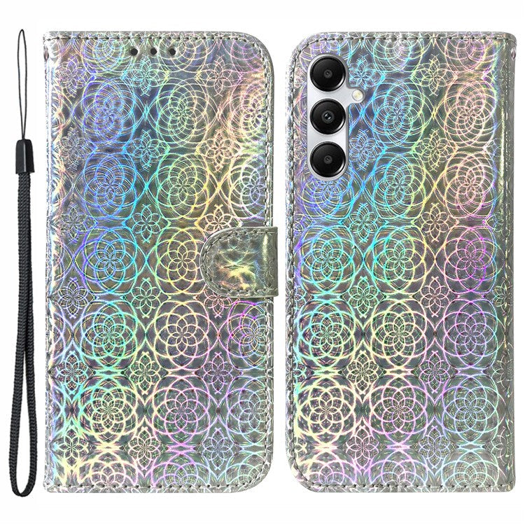 For Samsung Galaxy A05s 4G Mobile Cover Dazzling Flower Pattern PU Leather Case - Grey