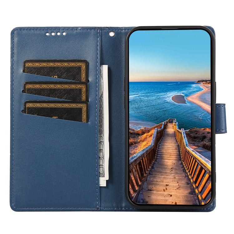 DF-06 For Samsung Galaxy S23 Case Lines Imprinted Folio Flip PU Leather Phone Cover - Blue