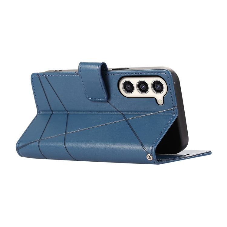 DF-06 For Samsung Galaxy S23 Case Lines Imprinted Folio Flip PU Leather Phone Cover - Blue
