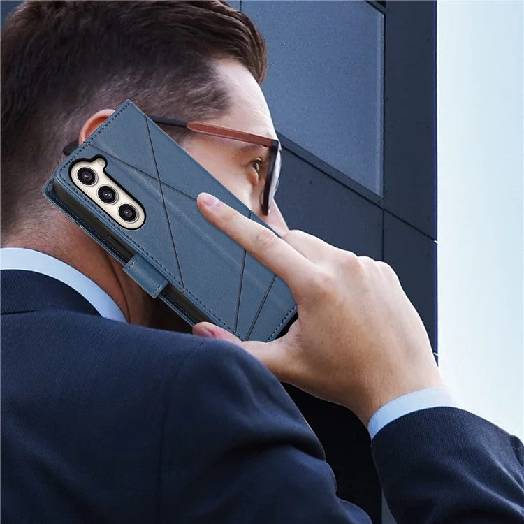 DF-06 For Samsung Galaxy S23 Case Lines Imprinted Folio Flip PU Leather Phone Cover - Blue