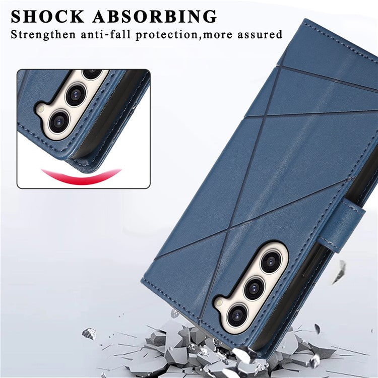 DF-06 For Samsung Galaxy S23 Case Lines Imprinted Folio Flip PU Leather Phone Cover - Blue