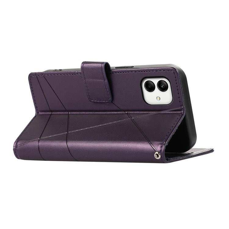 DF-06 For Samsung Galaxy A05 4G Case Lines Imprinted Leather Phone Folding Stand Cover - Purple