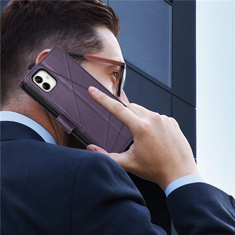DF-06 For Samsung Galaxy A05 4G Case Lines Imprinted Leather Phone Folding Stand Cover - Purple