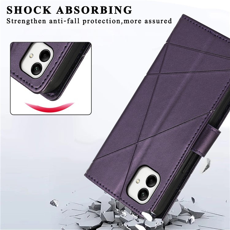DF-06 For Samsung Galaxy A05 4G Case Lines Imprinted Leather Phone Folding Stand Cover - Purple