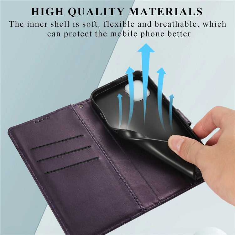 DF-06 For Samsung Galaxy A05 4G Case Lines Imprinted Leather Phone Folding Stand Cover - Purple