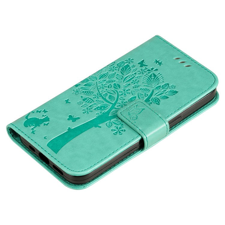For Samsung Galaxy A05s 4G KT Imprinting Flower Series-3 Case Stand Leather Imprinted Cat Tree Phone Shell Wallet - Green