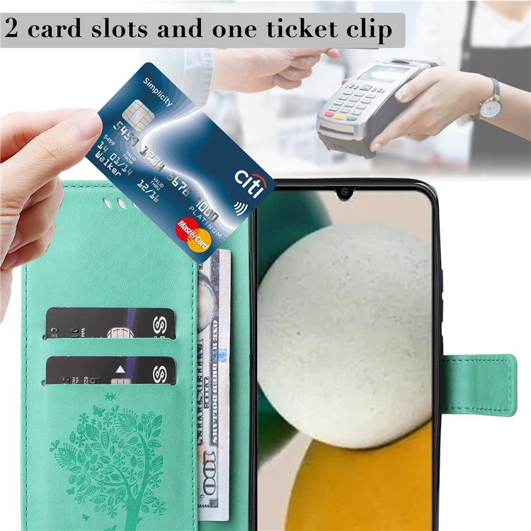 For Samsung Galaxy A05s 4G KT Imprinting Flower Series-3 Case Stand Leather Imprinted Cat Tree Phone Shell Wallet - Green