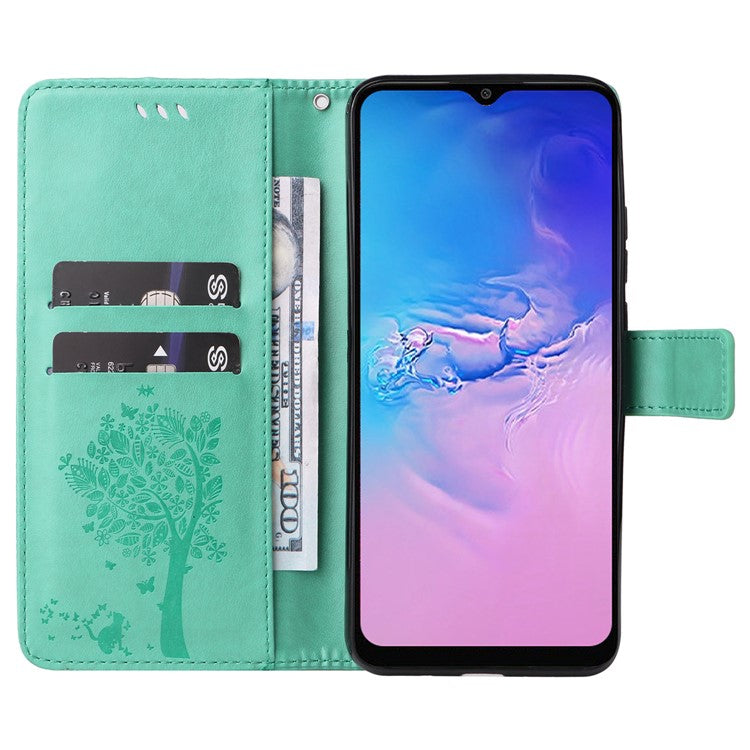 For Samsung Galaxy A05 4G KT Imprinting Flower Series-3 Stand PU Leather Cover Imprinted Phone Case Wallet - Green