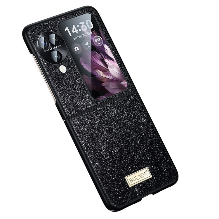 SULADA For Oppo Find N3 Flip 5G Case Glitter Sequins Leather Coated PC + TPU Cover - Black